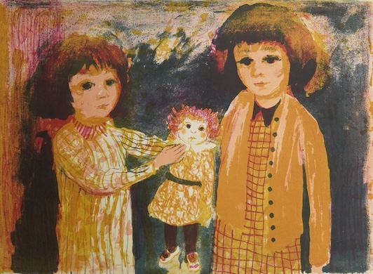Alistair Grant (1925-1997), colour lithograph, ‘Two Girls’, signed and dated '55 in pencil, limited edition 45/75, 43 x 56cm, unframed